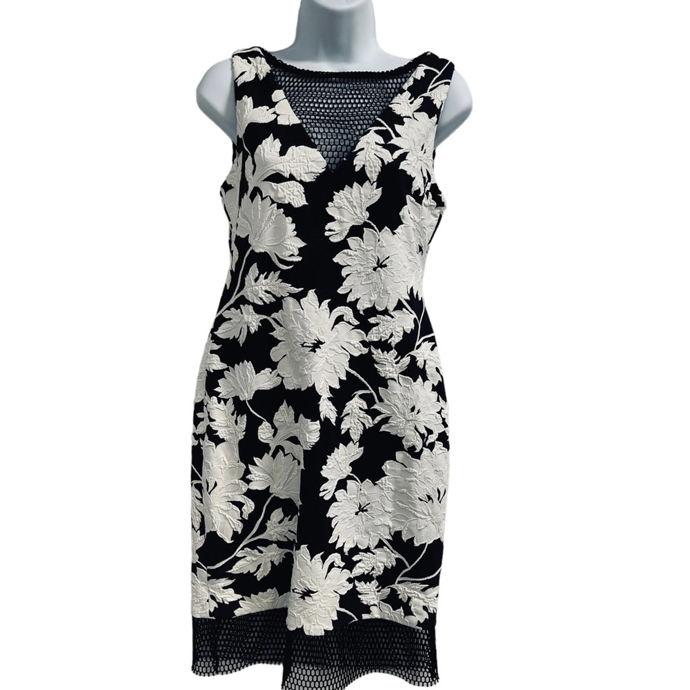 Cache Black and White Floral Knee Length Dress